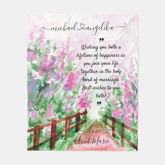 新婚の贈り物とメッセージカスタムの送信 フリースブランケット (正面)