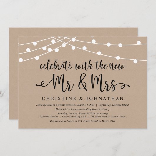 新婚のMr&Mrsをお祝いしよう, ウェディングエロープメント 招待状 (正面/裏面)