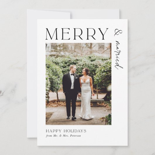 新婚ほやほやのホリデーシーズンに幸せいっぱいのMr＆Mrsホリデー シーズンカード (正面)