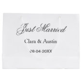 新婚ほやほや カップル名 日付 年 結婚式 シンプル ラージペーパーバッグ (裏面)