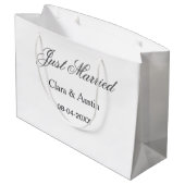 新婚ほやほや カップル名 日付 年 結婚式 シンプル ラージペーパーバッグ (裏面アングル)