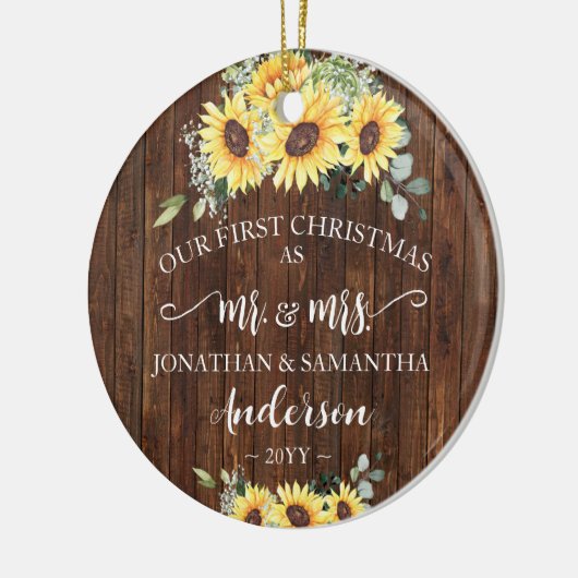 新婚ウッド・サンフラワーズ氏とミセス・ミセスとしての第1クリスマス セラミックオーナメント (左)
