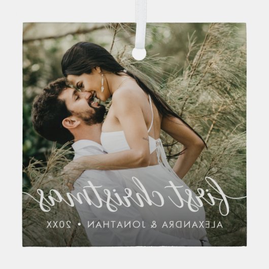 新婚カスタム写真初めてのクリスマス結婚した ガラスオーナメント (裏面)