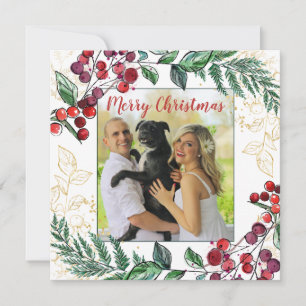 新婚カップルと犬の写真の花柄 クリスマス