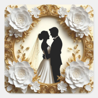 新婚カップルのロマンティックな結婚式のお祝い スクエアシール