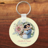 新婚カップルの写真と名前と結婚式の日付のキーチェーン キーホルダー (正面)