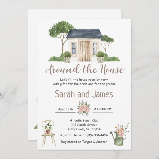 新婚カップルの家をテーマにした結婚前お披露目招待状 招待状 (正面/裏面)