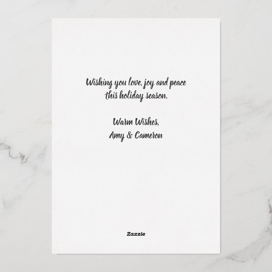 新婚カップルカスタムの写真初めてのクリスマス 箔シーズンカード (裏面)