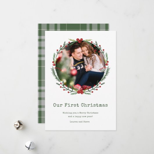 新婚カップル写真初のクリスマス結婚した シーズンカード (正面/裏面インサイチュ)