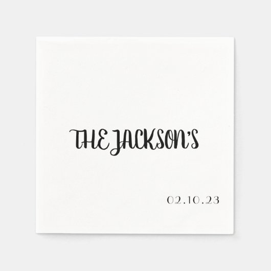 新婚カップル名入りのシンプルなウェディングナプキン スタンダードカクテルナプキン (正面)
