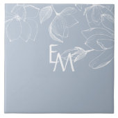 新婚ギフトダスティブルーホワイマグノリアモノグラム タイル (正面)