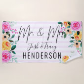 新婚ギフト、カップルのギフト、Mr.ミセス・カスタム ビーチタオル (正面)