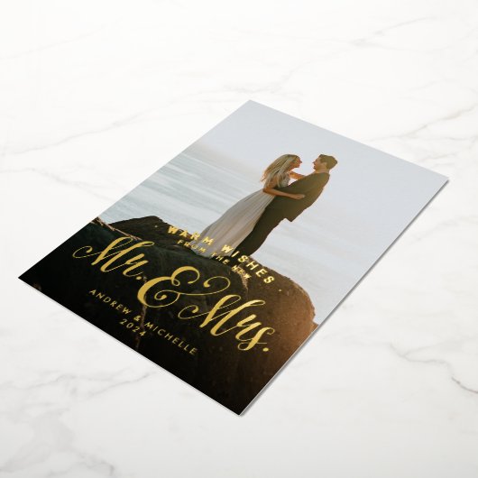 新婚クリスマスの暖かい願い写真 箔シーズンカード (回転した状態)