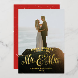 新婚クリスマスの暖かい願い写真 箔シーズンカード
