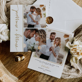 新婚クリスマスカード3 Photo Holiday Card金ゴールド シーズンカード