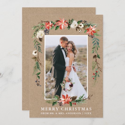 新婚クリスマスクラフト水の色の冬フローラ シーズンカード (正面/裏面)