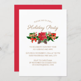 新婚クリスマスパーティーの赤いポインセチア 招待状