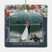 新婚クリスマスフォトウォーターカラーホリー石板 セラミックオーナメント (裏面)