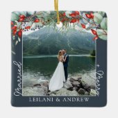 新婚クリスマスフォトウォーターカラーホリー石板 セラミックオーナメント (正面)