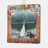 新婚クリスマスフォトウォーターカラーホリー素朴 セラミックオーナメント (左)