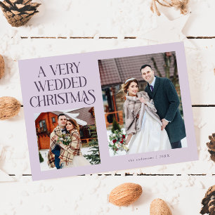 新婚クリスマス おめでとう パープルの写真入りカード シーズンカード