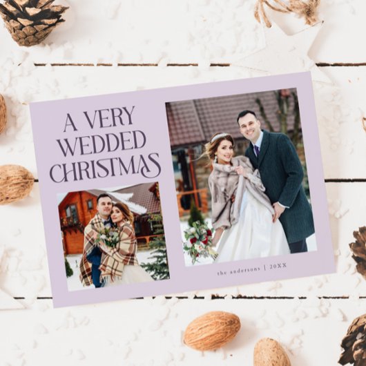 新婚クリスマス おめでとう パープルの写真入りカード シーズンカード