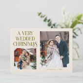 新婚クリスマス 新婚夫婦 写真 クリーム色 シーズンカード (スタンド正面)