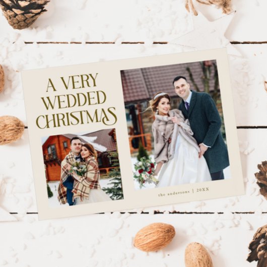 新婚クリスマス 新婚夫婦 写真 クリーム色 シーズンカード