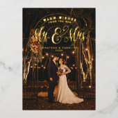 新婚クリスマス Mr. and Mrs. 1 枚の写真で温かい願い 箔シーズンカード (正面)