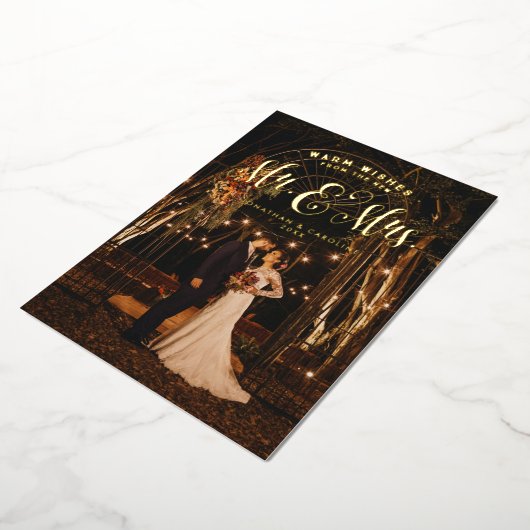 新婚クリスマス Mr. and Mrs. 1 枚の写真で温かい願い 箔シーズンカード (回転した状態)