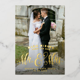 新婚クリスマス Mr. and Mrs. 1 枚の写真と温かいメッセージ 箔シーズンカード