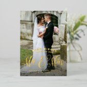 新婚クリスマス Mr. and Mrs. 1 枚の写真と温かいメッセージ 箔シーズンカード (立ち正面)