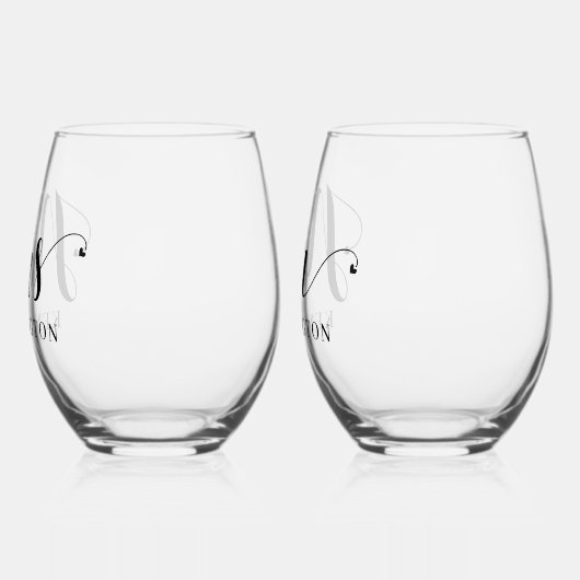 新婚タイポグラフィ夫妻結婚 ステムなしワイングラス (左)
