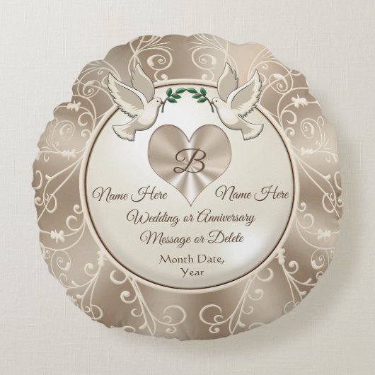 新婚パーソナライズされたのお祝い ラウンドクッション (正面)