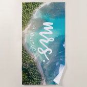 新婚ビーチ写真花嫁パーソナライズされた ビーチタオル (正面)