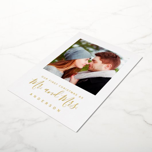 新婚フォイル・ホリ氏としての私たちの最初のクリスマス 箔シーズンカード (回転した状態)