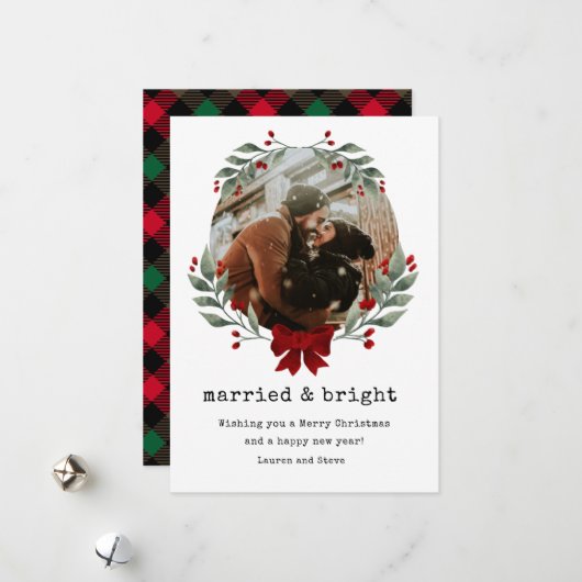 新婚フォトクリスマスカード Married & Bright シーズンカード (正面/裏面インサイチュ)