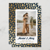 新婚フォトクリスマスブルー金ゴールド シーズンカード (正面/裏面)