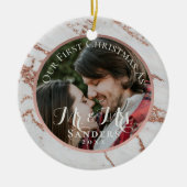 新婚フォトバラ金ゴールドグリッターマーブルクリスマス セラミックオーナメント (正面)