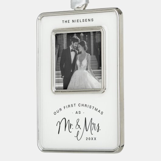 新婚フォトフレームのクリスマスオーナメント氏 シルバープレートフレームオーナメント (左)