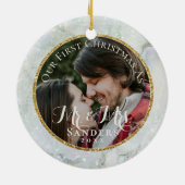 新婚フォト金ゴールドグリッター大理石クリスマスツリー セラミックオーナメント (裏面)