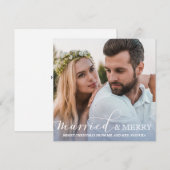 新婚フォト 結婚しました 幸せなブルーオンブル シーズンカード (正面/裏面)