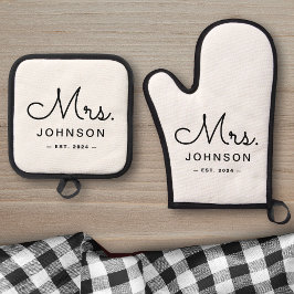 新婚ブライドパーソナライズされたホワイト 鍋つかみ&鍋敷きセット