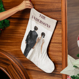 新婚ペアのフォトクリスマスストッキン ラージクリスマスストッキング
