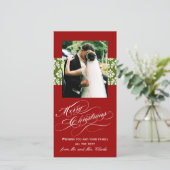 新婚メリークリスマスフォトカードグリーンダマスク シーズンカード (スタンド正面)