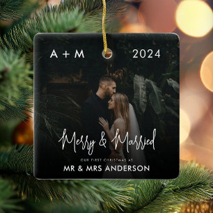 新婚メリー初めてのクリスマス結婚した写真 セラミックオーナメント