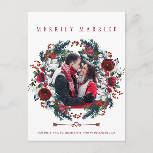 新婚モダンエレガント夫婦のクリスマス写真 シーズンポストカード (正面)