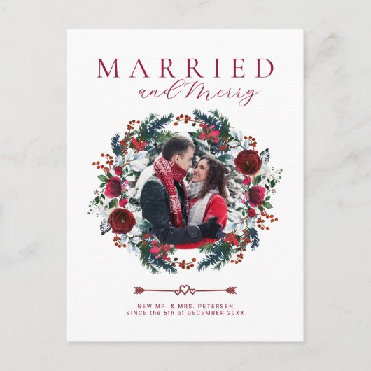 新婚モダンエレガント夫婦の写真クリスマス シーズンポストカード