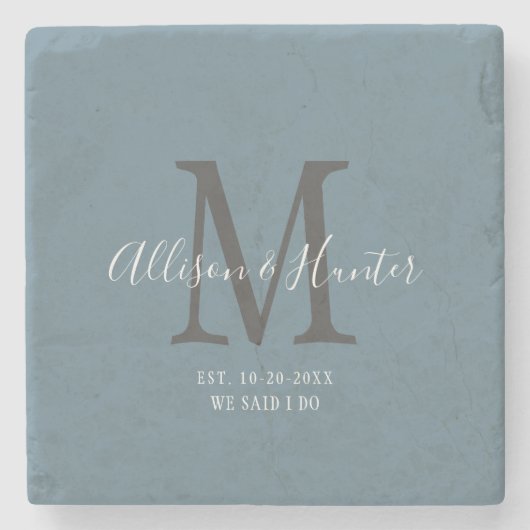 新婚モダン者がダスティブルーモノグラムを設立 ストーンコースター (正面)