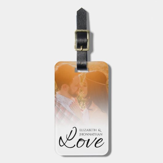 新婚モダン者のシンプル写真名とラブスクリプト名 ラゲッジタグ (正面縦)